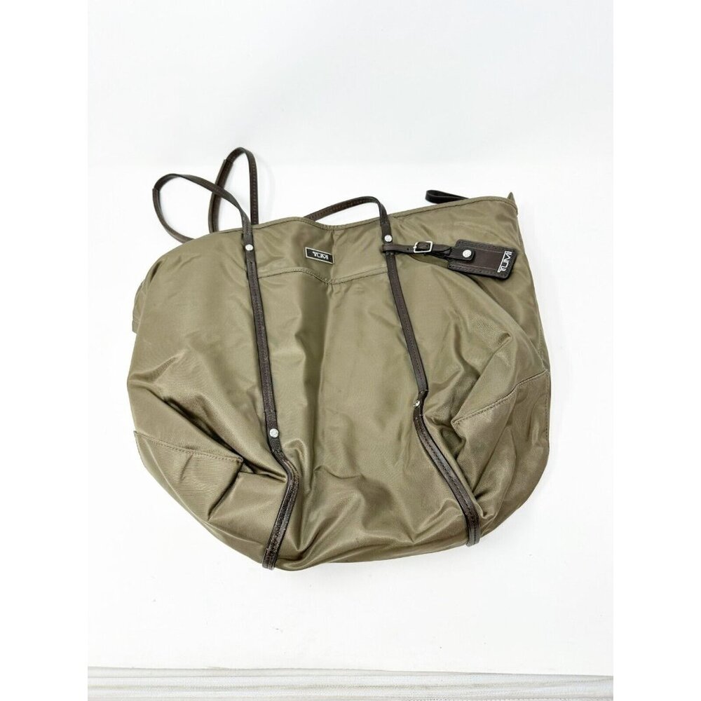 Tumi Womens Voyageur Tote Shoulder Bag Purse Leather Trim Nylon Olive Green‎